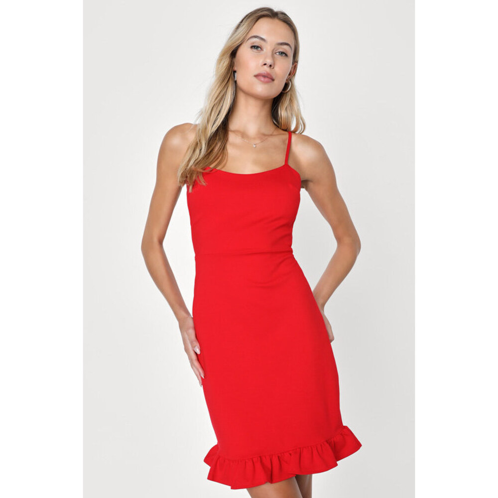 Lulus Spoonful Of Sass Red Ruffled Bodycon Mini Dress - Size M